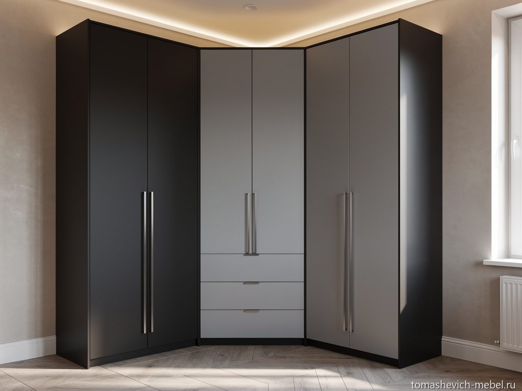 Шкаф «Рама 2» — графит и белый, в спальню