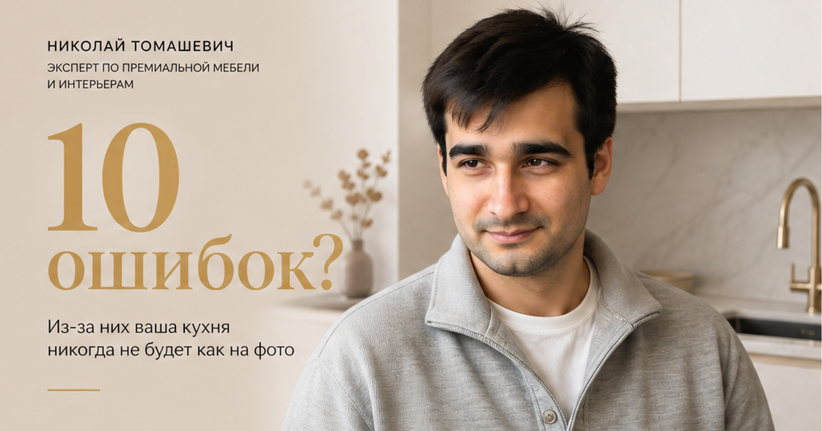Николай Томашевич у кухни — обложка про 10 ошибок при заказе