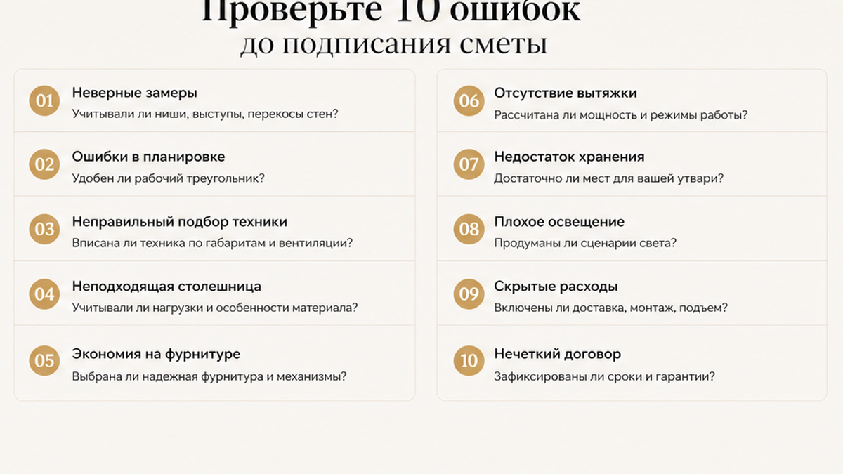 Чеклист 10 ошибок перед подписанием сметы кухни