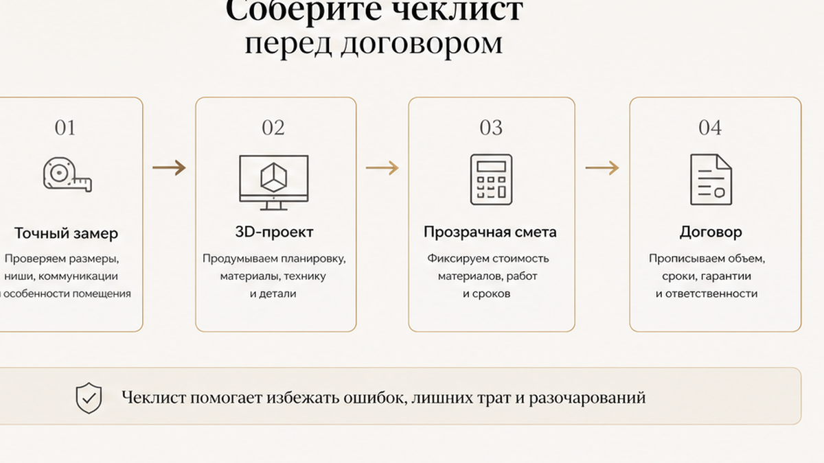 Схема чеклиста перед договором на кухню на заказ