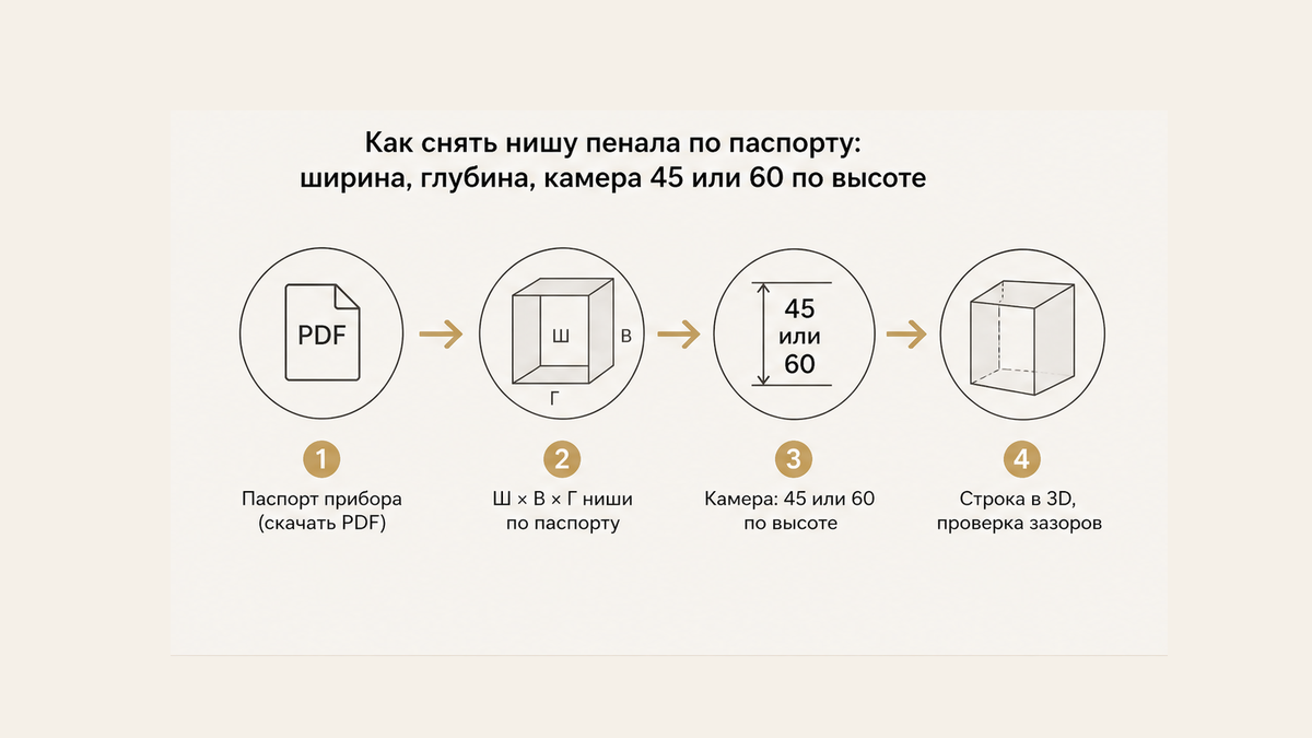 Схема ниши духовки: паспорт, ширина-глубина, камера 45 или 60 по высоте