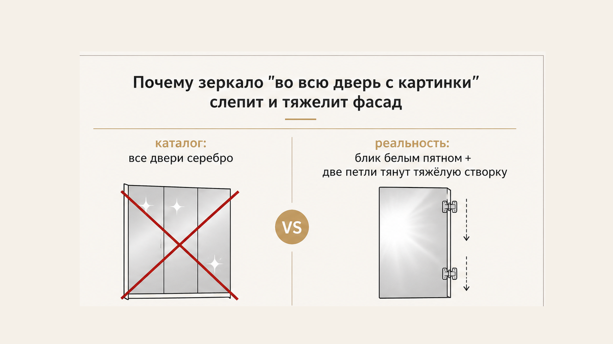Сравнение: зеркало во всю дверь с картинки против утреннего блика и двери, которая тянет две петли