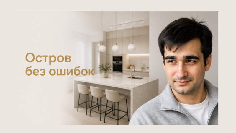 Как спланировать кухню с островом на заказ: размеры, проходы, ошибки