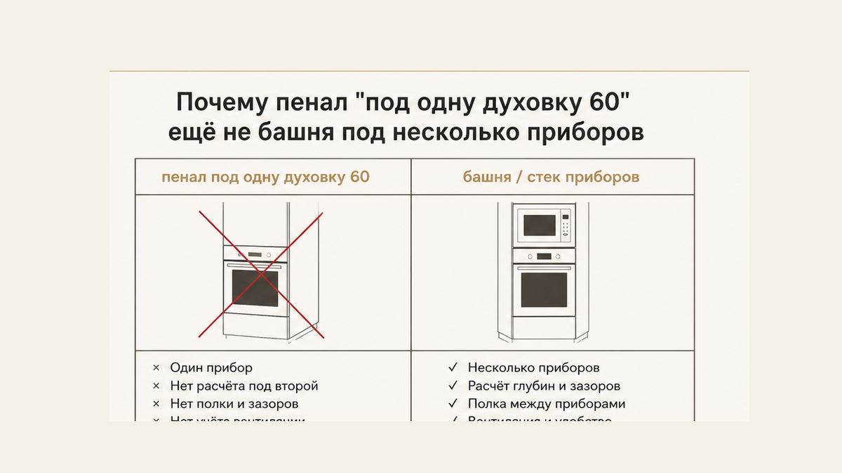 Сравнение: пенал под одну духовку 60 и башня под несколько приборов