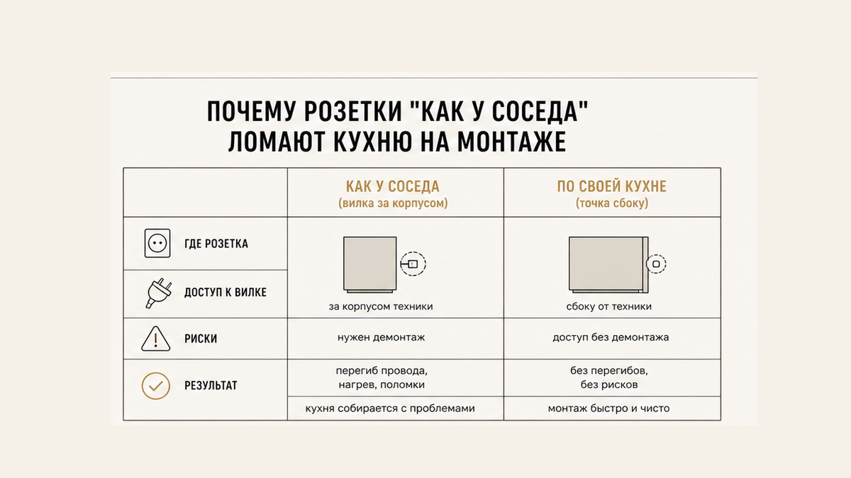 Сравнение: розетки как у соседа против схемы под свою кухню