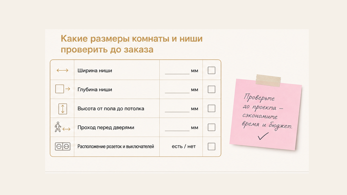Чеклист размеров комнаты и ниши перед заказом шкафа