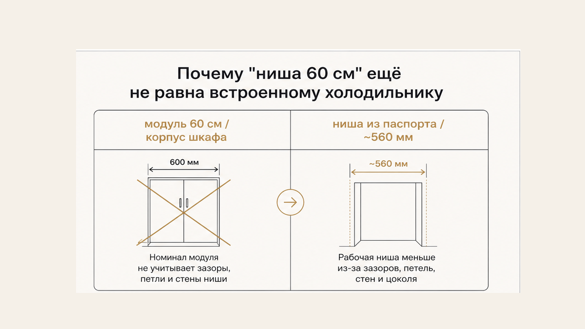 Сравнение: внешний модуль 60 см и ниша 560 мм из паспорта встройки
