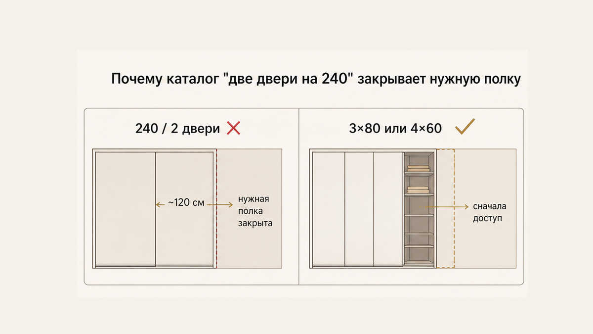 Сравнение: каталог 240 на две двери закрывает секцию против схемы 3 или 4 створок