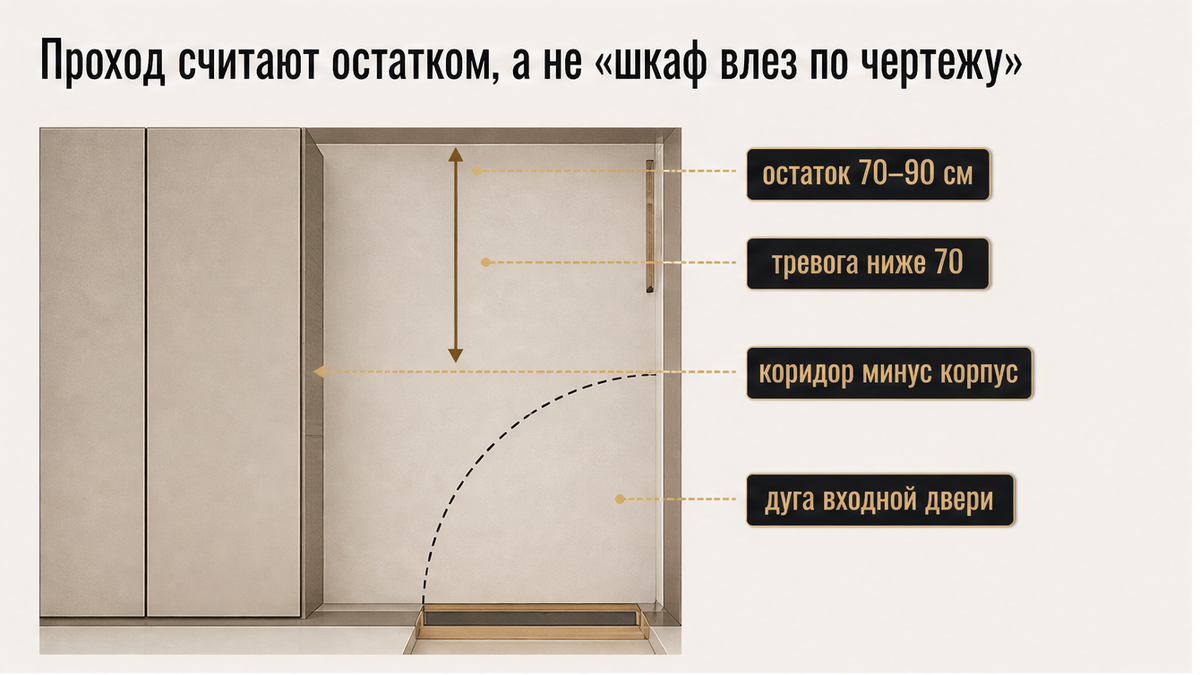 Схема остатка прохода у двери после корпуса шкафа