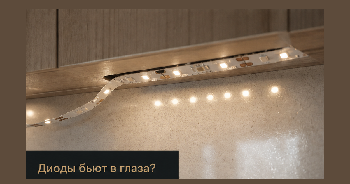 Кухонный гарнитур с врезной светодиодной подсветкой рабочей зоны под навесными шкафами, мягкий сплошной свет COB 4000K без точек и бесконтактный сенсор взмаха руки