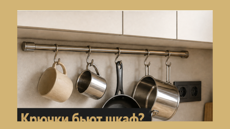 Как спланировать рейлинг на кухне: высота, шкафы, крючки