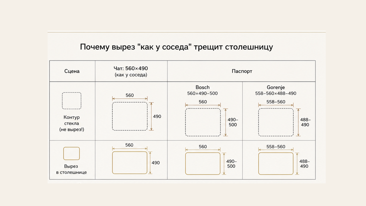 Сравнение: вырез 560×490 из чата против ниши из паспорта и обвода стекла вместо cut-out