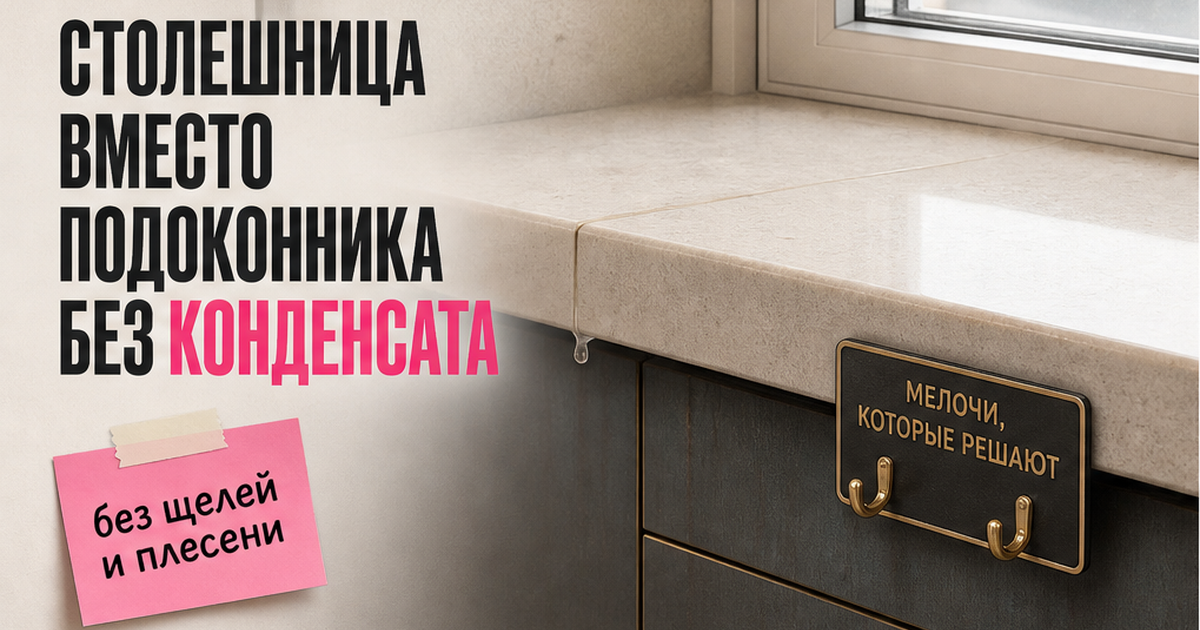 Столешница вместо подоконника: узел у окна без конденсата