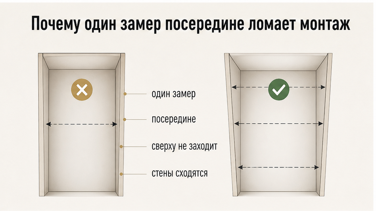 Схема: один замер посередине ломает монтаж шкафа-купе в нише