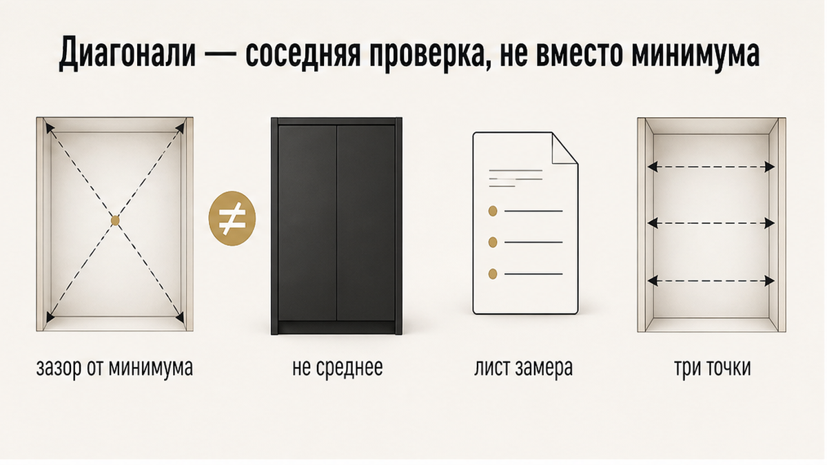 Схема: диагонали — соседняя проверка ниши, не вместо минимума