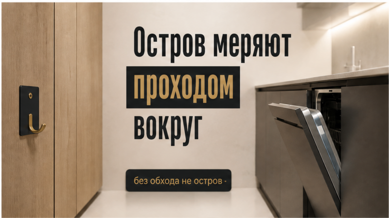 Кухонный остров проверяют проходом вокруг, а не картинкой