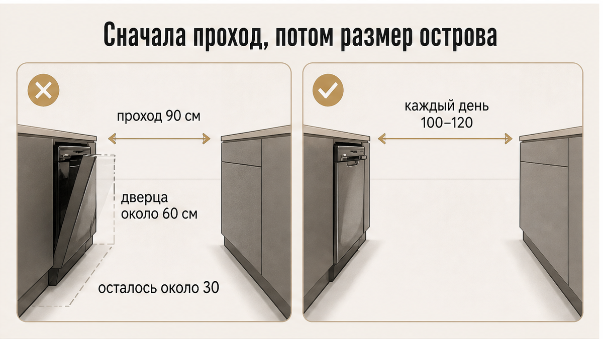 Схема: сначала проход у острова, потом размер модуля