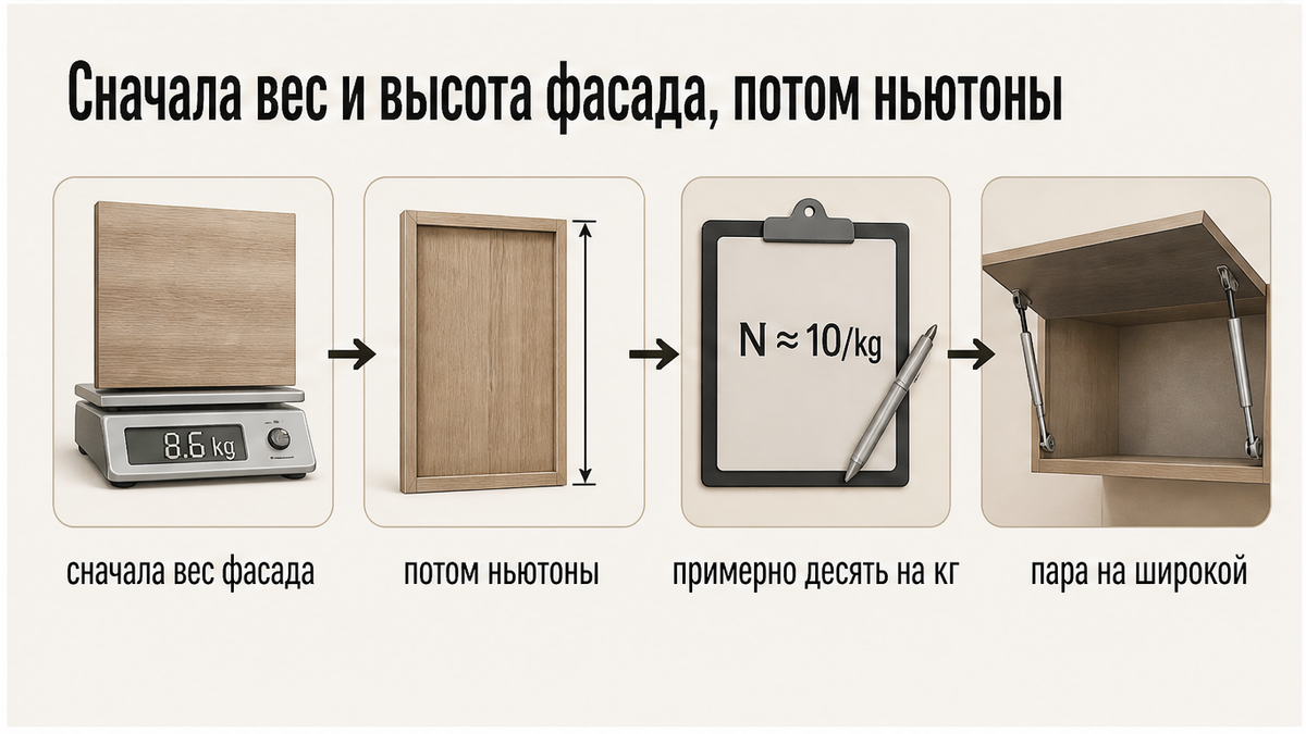Схема: сначала вес и высота фасада, потом ньютоны подъёмника