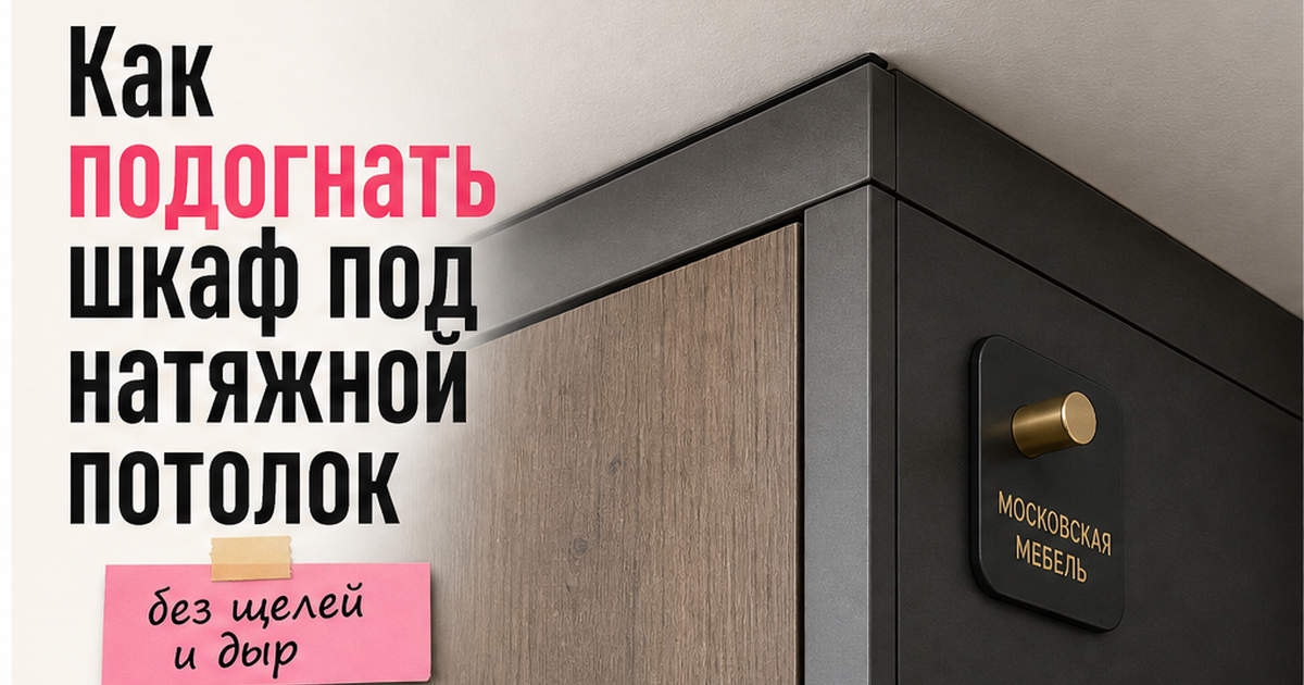 Стык шкафа и натяжного потолка крупным планом: зазор и узел примыкания без щелей