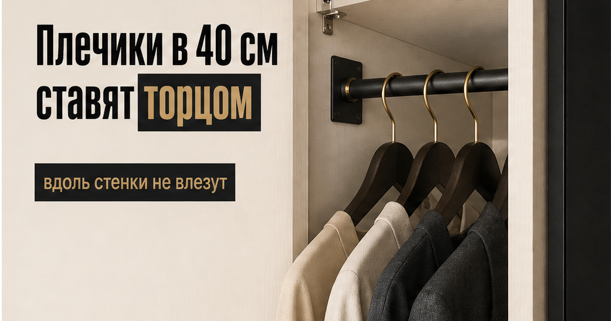 Иллюстрация: в узком шкафу плечики ставят торцом к фасаду